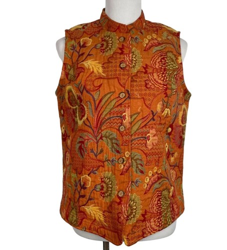 Chaleco Minimalista Cuadrado Floral Naranja Coldwater Creek De Colección Para Mujer Mediano - Imagen 1 de 8