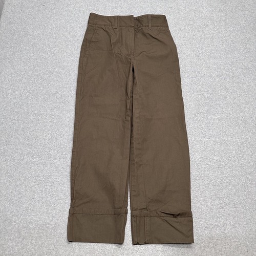 Prada Damen dunkel khakifarbene flache Hose vorne mit Manschetten 25"" Größe 36 Taschen