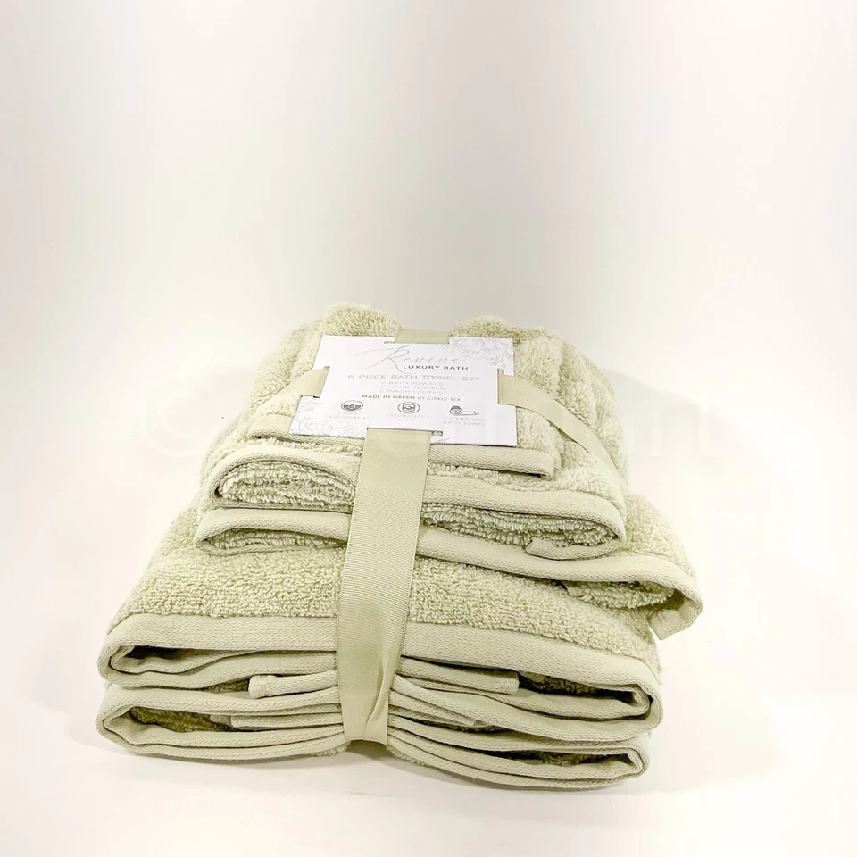 Juego de 6 paños de baño Revive Oeko Tex 100 % algodón 2 baños 2 manos verde nuevo con etiquetas Foto 3 de 4