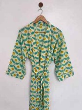Cotton Kimono Floral Print Women Bath Robe Handmade Block Print Women Long Dress