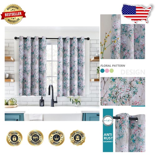 Cortinas florales vintage 45" de largo - cortinas con ojal con aislamiento térmico (2 paneles)