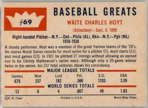 1960 Fleer Baseball Greats  Ruth-Gehrig-Cobb-Williams-Wagner-Foxx 238 Available - Picture 425 of 488