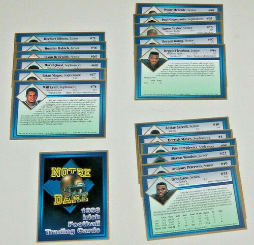 1993 ND Football Trading Cards Blue,Green,Gold, White + 3 Corrected Error Cards - Picture 2 of 12