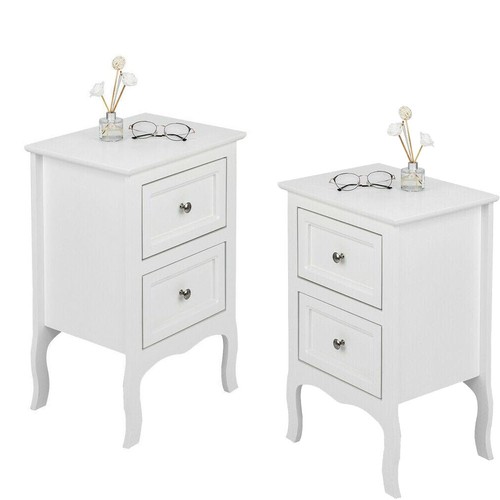 Set of 2 FCH Nightstand End Table with Two Drawer White Finish Bedside Table - Picture 2 of 10