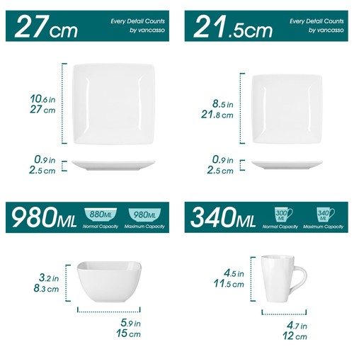 Juego de vajilla vancasso juego de vajilla de porcelana plato blanco tazón servicio para 4 - Imagen 2 de 9