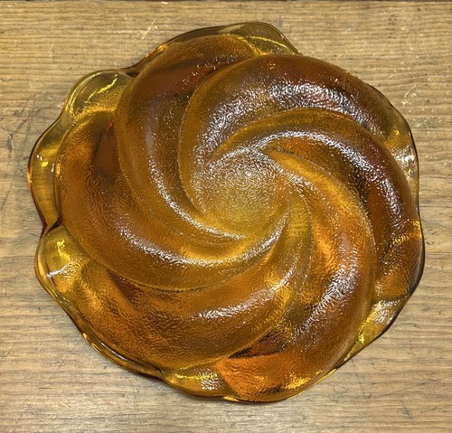 Vintage Fenton Heavy Glass Amber Flower Dish Bowl Candy Trinket Key’s 8” - Picture 7 of 8