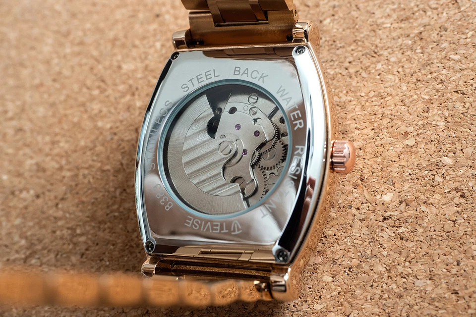 Reloj mecánico automático Moon Sun de oro rosa para hombre esfera de acero inoxidable 24 horas Foto 3 de 4