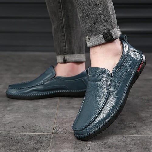 Genuine Leather Men's Casual Shoes Summer Breathable Slip on Loafers Shoes  - Foto 5 di 14