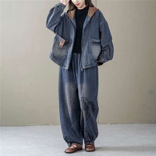 Fashion Womens Hooded Denim Jacket Loose Jeans Coat Casual Big Size Outerwear - Bild 30 von 40