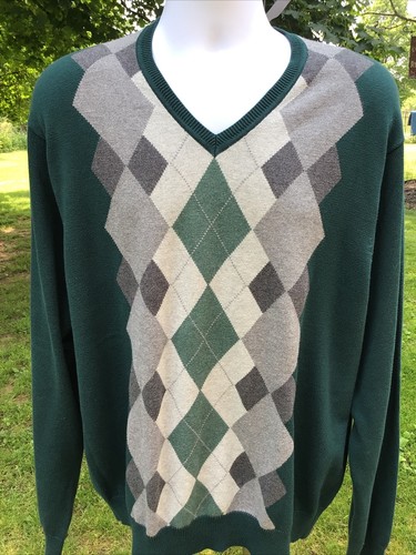 G.H. Bass Co. Men’s SZ XL Argyle Sweater Green/ Greys FREE SHIPPING - Picture 3 of 8