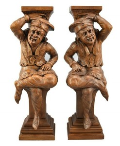 Antique-French-Architectural-Carved-Figural-Court-Jester-Supports-Posts-Pillars