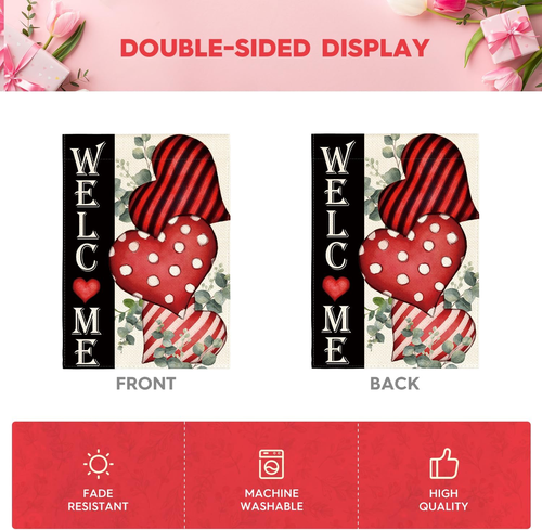 Valentines Day Welcome Garden Flag 12X18 Inch Double Sided Outdoor Decoration - Picture 6 of 12