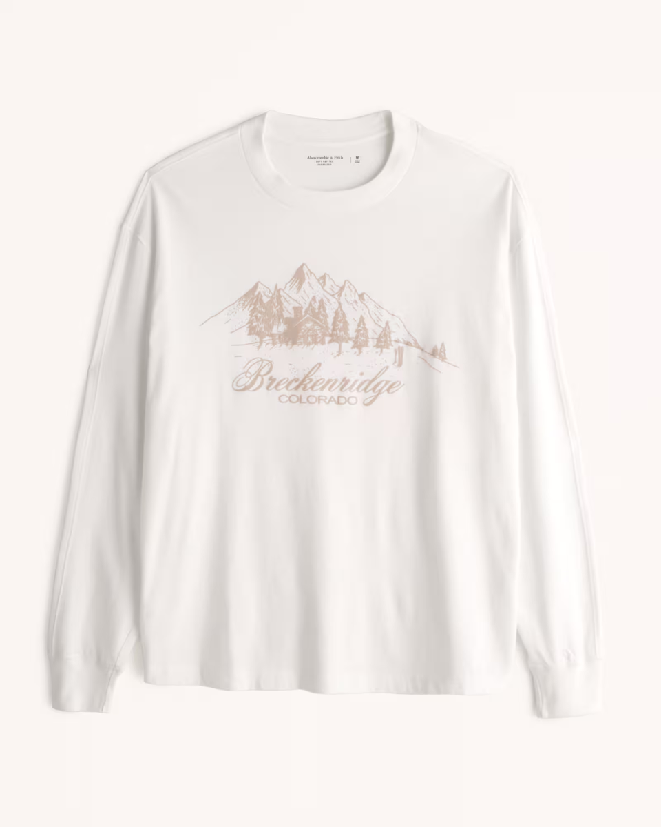 Abercrombie & Fitch Long-Sleeve Ski Graphic Tee Men's Soft T-Shirt