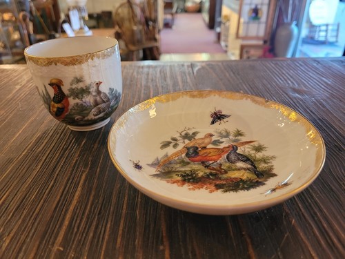 Antique KPM Berlin Cup & Saucer Birds Insects Gold 19th C. German Porcelain #B - Picture 3 of 10