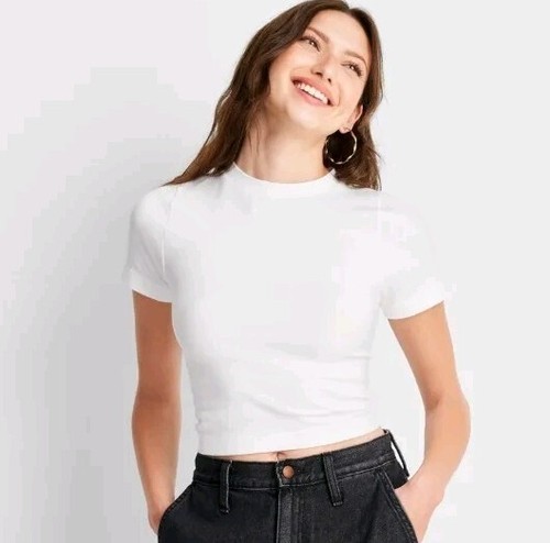 Women's Seamless Crewneck Jersey T-Shirt - A New Day White Size Large - Bild 5 von 5