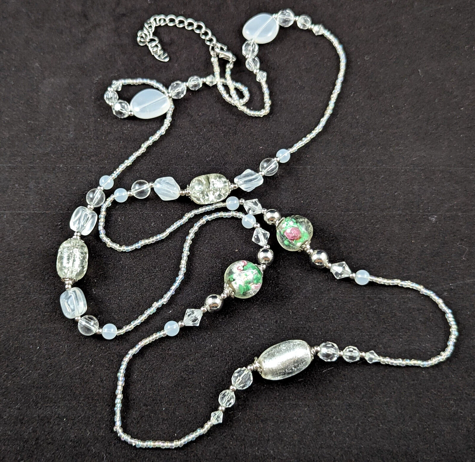VETEMENTS Collana N Perline Lunghe Semi Arte Vetro Cristallo Perline Tono Argento Accenti Regolare