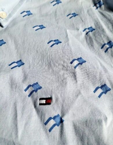 TOMMY HILFIGER Mens Button Front cotton shirt Flag Logo Size M 2XL Blue Yellow - Bild 16 von 17