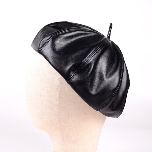 Women's genuine Leather Lambskin Beanie Beret Octagonal cap Newsboy hat/cap - Picture 4 of 10