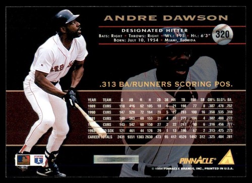 1994 Pinnacle #320 Andre Dawson - Bild 2 von 2