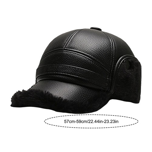 Men's Leather Baseball Caps Winter Hats With Ear Flaps Warm Cap Hat Gift - Picture 5 of 15
