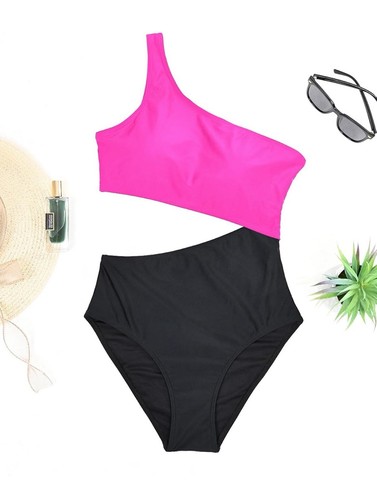 Yonique Women's S One Piece Bathing Suit One Shoulder Swimsuit Cutout A5 NWT - Picture 3 of 4