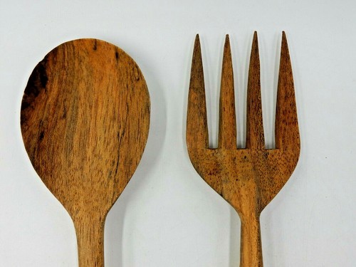 VINTAGE HAND-CARVED WOODEN  PARROT HANDLED SALAD SERVING UTENSILS - Picture 7 of 11