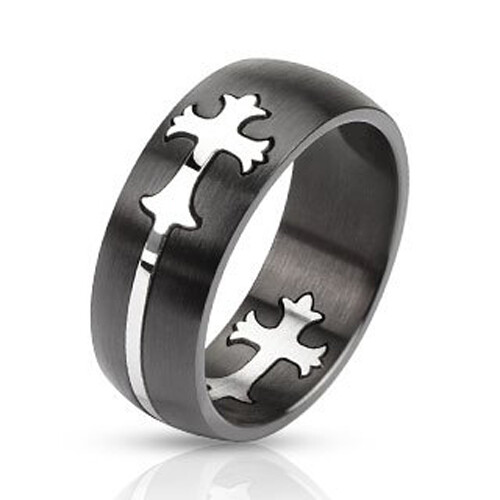 Dome Cut Out Celtic Cross Two Tone Band Ring Stainless Steel - Picture 1 of 1
