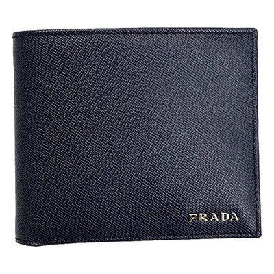 Prada Men's Baltico Blue Leather Logo Plaque Bifold Wallet 2MO738