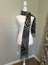 Grey With Black Zebra Print Scarf With Tassels 11 1/2  X 64  