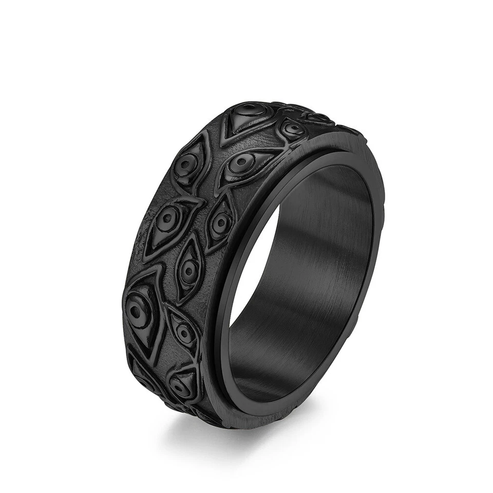 Eye of God Spinning Ring Men Women Stainless Steel Wedding Band Halloween Biker - Image 3 of 4