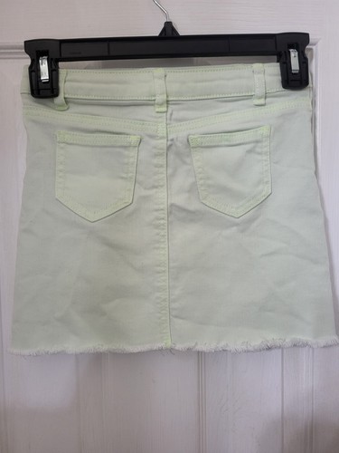 GB Girls Youth Skirt Lime Denim Zip Button Pockets Fringe Hem Size 6X - Picture 2 of 7