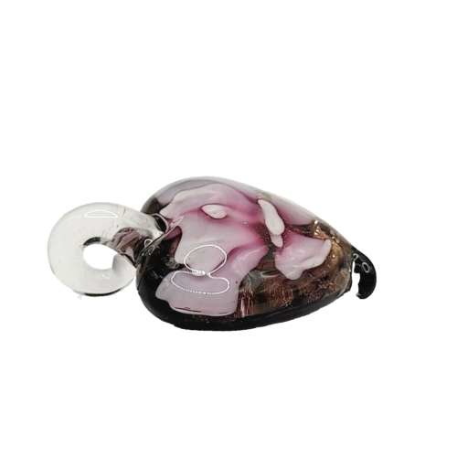 Glas Herz Dusty Rose Kunsthandwerk Handwerk Lampwork Stil Blumen Folie Glitzer Anhänger - Bild 4 von 16