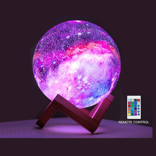 3D Galaxy Moon Night Lamp - 16 LED Colors, Remote & Touch Control - Picture 2 of 10