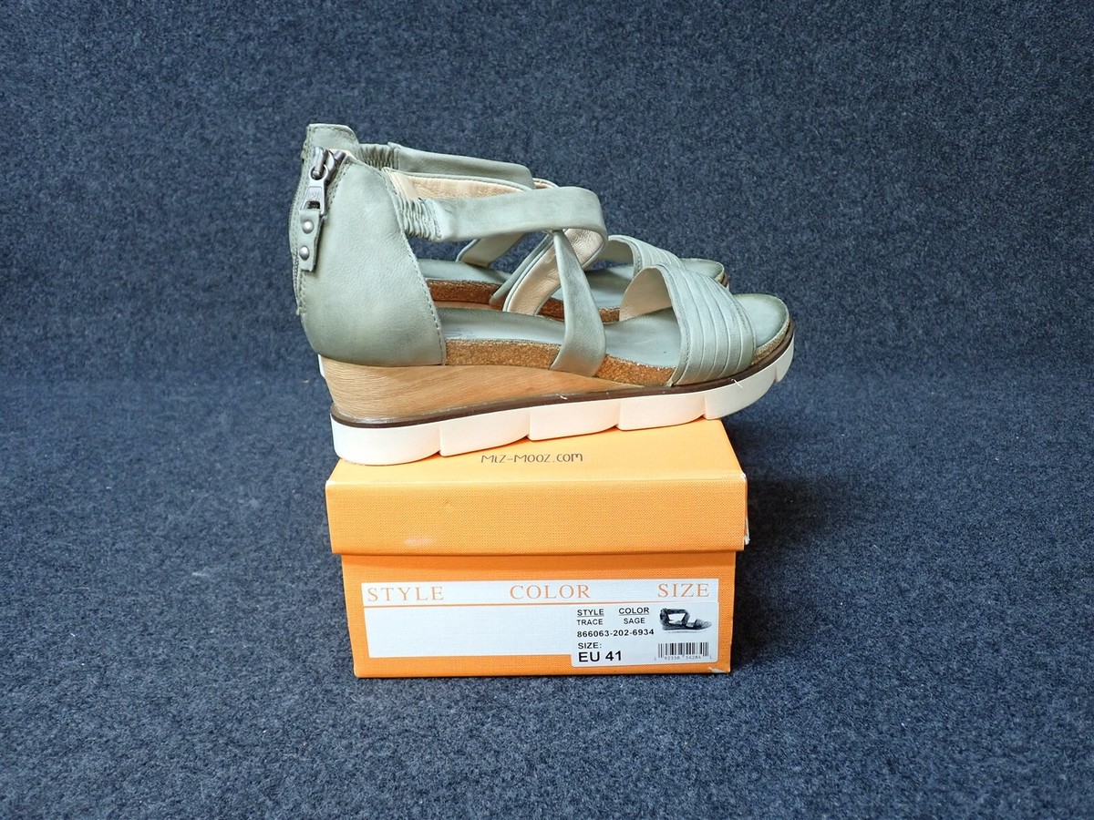 NEW Miz Mooz Trace Leather Cross Strap Wedge Sandals Sage