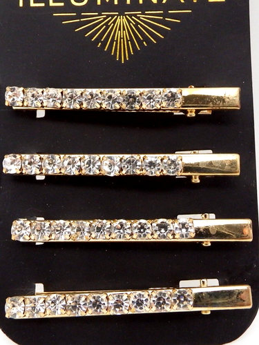 SI Corp Illuminate Rhinestone and Gold Barrettes Clip 4 pcs - Picture 2 of 3