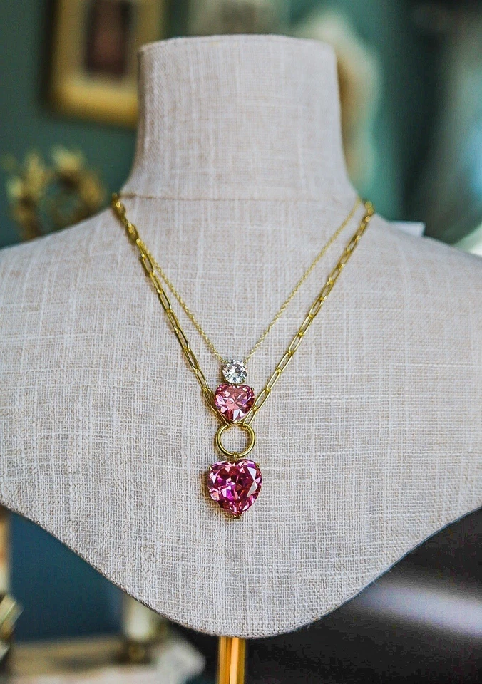 Kenneth Jay Lane CZ 18K Gold Plated Pink Heart Pendant / Necklace - Image 4 of 4
