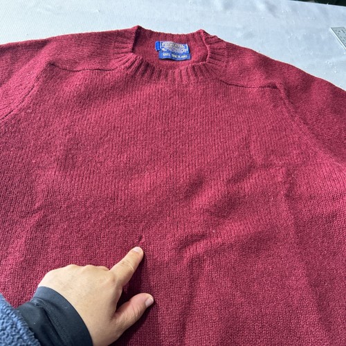 Pendleton Sweater Men's Sz L Red Burgundy 100% Shetland Wool Crewneck Made USA - Picture 4 of 9