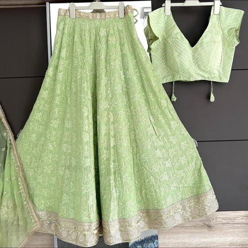 Bollywood Heavy Designer Wedding Indian Lengha Party Lehenga Choli Size M - Picture 4 of 8
