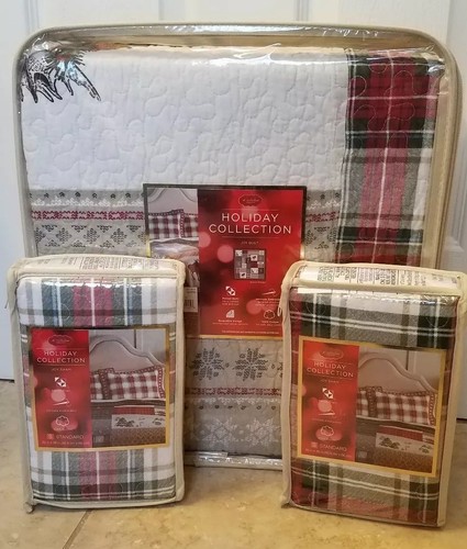 St.Nicholas Square Holiday Coll. JOY Full/Queen Rev Quilt Standard Sham Set NEW - Picture 2 of 3