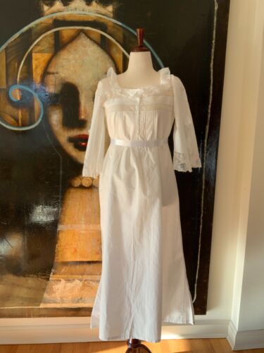 Antique Nightygown - Cotton - Lace - Edwardian Nightgown L - Picture 2 of 16