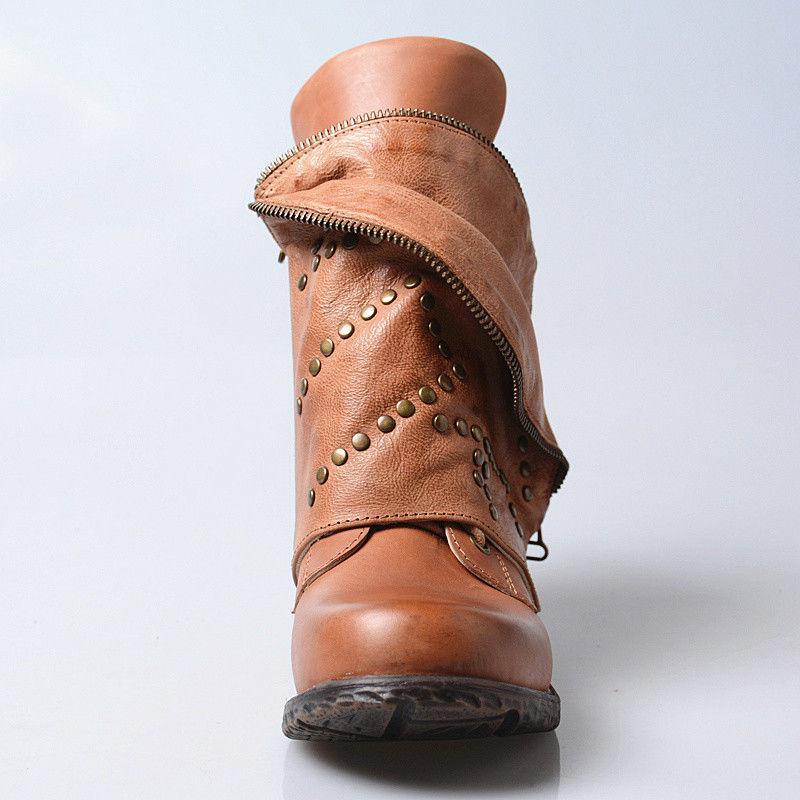 Womens Fashion Round Round Round Toe Cowboy Western Leather Boots Punk Rivet Block Boots cec4d1 Womens Fashion Round Round Round Toe Cowboy Western Leather Boots Punk Rivet Block Boots cec4d1