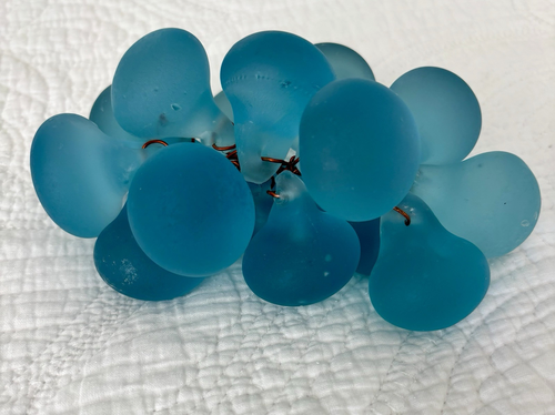 Vintage Blue Cluster of Satin/Frosted Glass Grapes 6" Retro Decor MCM 16 Grapes