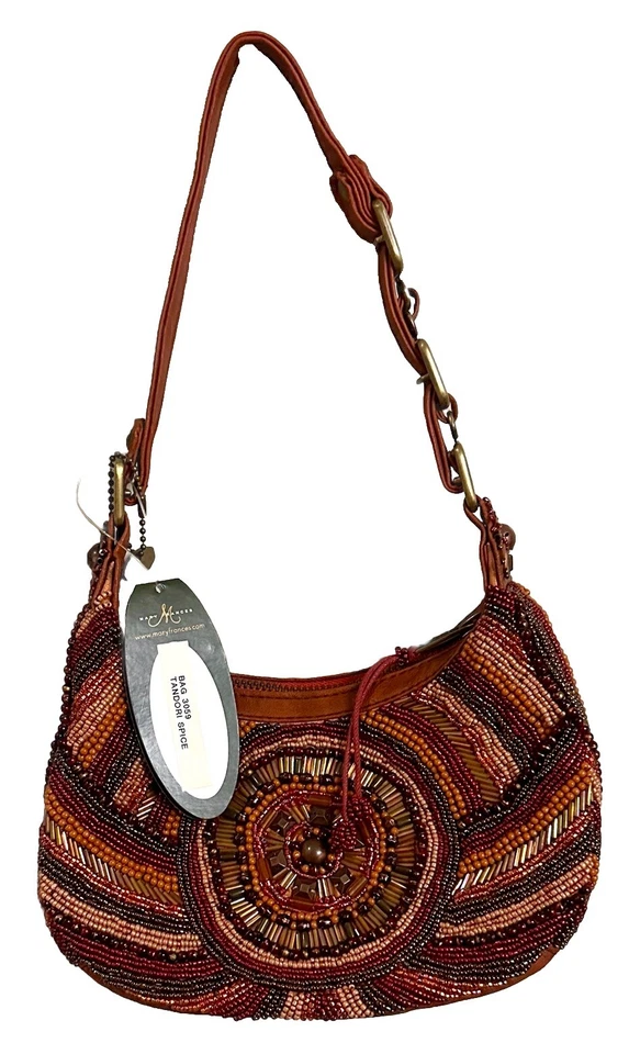 NEW Mary Frances Tandori Spice Beaded & Stone Small Leather Hobo Shoulder Purse - Image 3 of 4