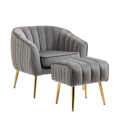 Velvet Accent Chair & Ottoman Set, Modern Tufted for Living Room Bedroom - Picture 8 of 12