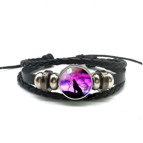 Wolf Bracelet Black Leather Braided Adjustable Pull String Men's Women's Unisex - Picture 4 of 5