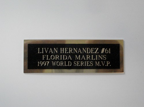 Livan Hernandez Florida Marlins Nameplate For A Signed Baseball Ball Cube 1 X 3