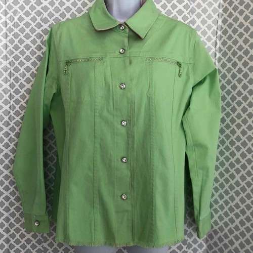 Quacker Factory mint green rhinestone denim jacket women’s size M - Picture 3 of 5