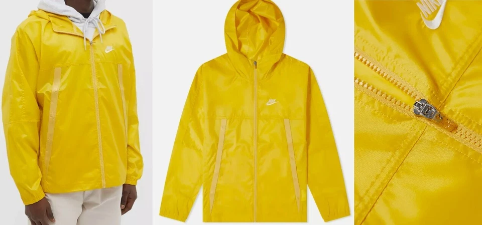 Nike Revival Lightweight LOOSE Woven Yellow Solar Zip Hood Running Jacket Mens S - Image 4 of 4