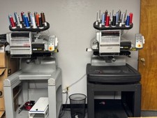 6 Melco EMT16X and XTS Embroidery Machines - Includes Stands, hoops extras