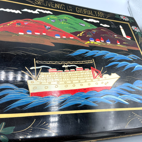Vintage Souvenir of Gibraltar Musical Hand Painted Lack Fotoalbum Holz Box - Bild 2 von 10